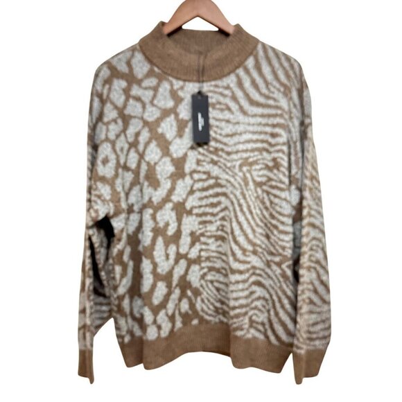 NWT Vero Moda Womens Animal Print Brown Lentil Pullover Sweater US 2X L-48/50 Hi - Picture 7 of 7